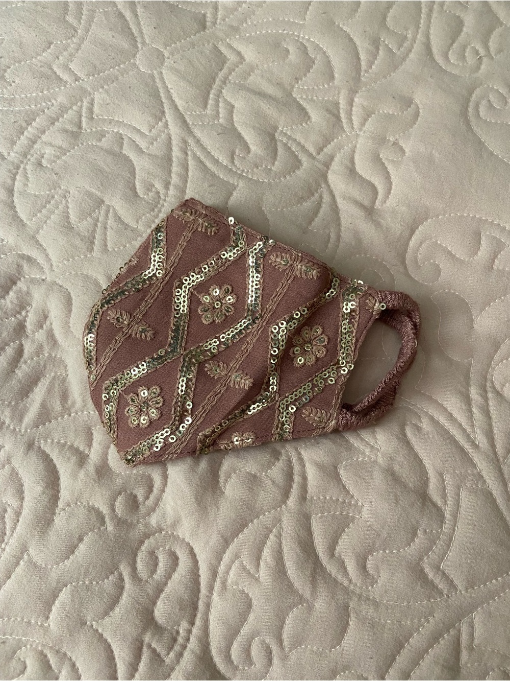 Mauve Gold Sequence Embroidery Work Women's Face Mask Face Cover Handmade New
